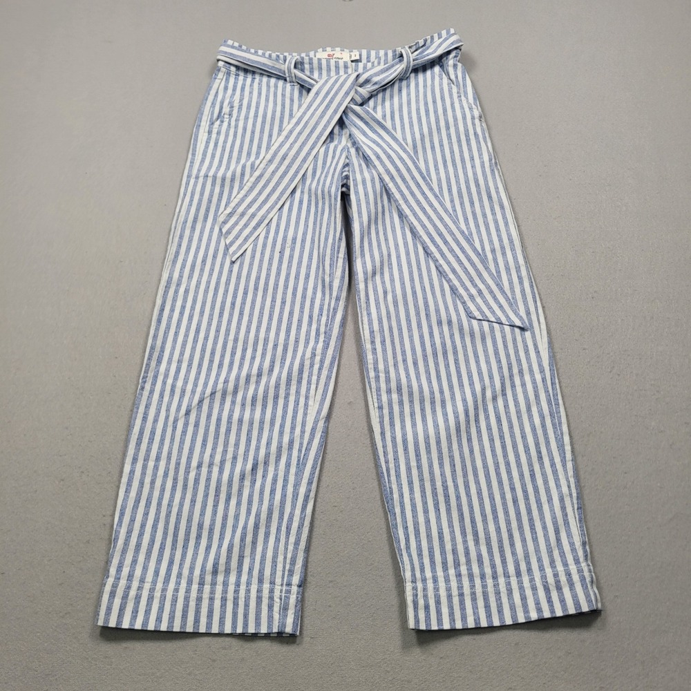 Vineyard Vines Womens Blue White Striped Tie Waist Wide Leg Crop Pants Size 2